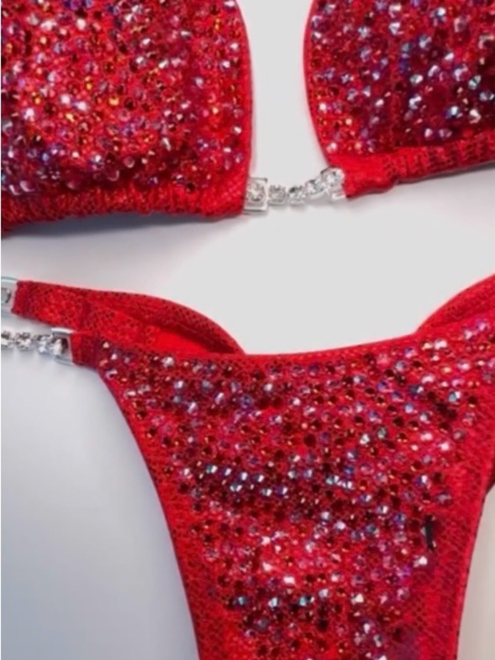 Red Crystal Embellished Bikini Set - Sparkling Red Swimwear